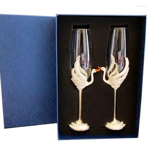 Wine Glasses 2Pcs/Set Crystal Champagne Glass Cup Swan Water Diamond Goblet Party Marriage Decoration Cups For Parties Gift Box