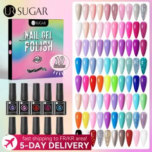 Kits ur Sugar 10pcs Farbnagelgel Ganze Set Glitzer -Paillon -Gel -Polnisch -Kit Halb dauerhaft Einweichen von UV -LED -Gel Lack Maniküre