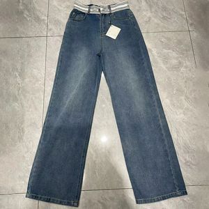 Kvinnliga jeans denim byxor designer midja elastisk blå denim byxor avslappnad daglig ins mode street stil jean byxor