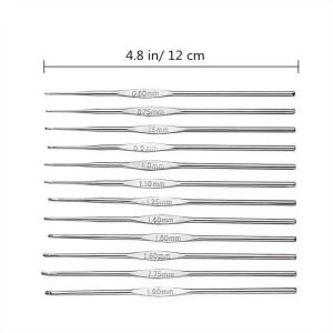 12pcsメタルハンドルかぎ針編みフックニット針セット小さなサイズ0.6-1.9mm DIYレースかぎ針編み糸織りツール