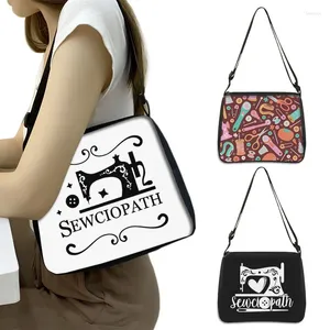 Shoulder Bags Sewciopath Sewing Machine Pattern Women Handbag Thread Button Storage Portable Crossbody Bag Messenger