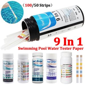 9 em 1 tiras de teste de pH para tanque de aquário/peixe/piscina/spa de qualidade de água 50 pcs/garrafa cloro/ph/bromo papel de medida