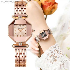 Armbandsur mode oregelbundna diamanter Squares Design Womens Quartz Hot Sale rostfritt stål rosguldband damer clock240409