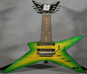 Wysokiej jakości spalanie gitary elektrycznej Dimebag Darrell Signature Dime Slime China OEM Guitars Floyd Ross Tremolo Bridge Green Fla2954520