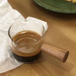 Şarap bardakları 1pcs Japon tarzı kahve sütü bardağı ısı direnci espresso kupa ahşap saplı akşam yemeği sirkesi sosu 50/75/100ml