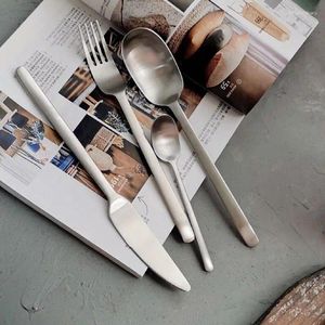 Dinnerware Sets American Industrial Retro Western Style Fork Spoon Ins Stainless Steel Matte Steak Knife Tableware Dessert