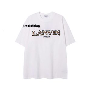 Lanvins t-shirt högkvalitativ Lanvin Langfan 24SS broderade enkla, fashionabla, avslappnade, mångsidiga män och kvinnor par T-shirt