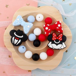 40Pcs/Set Silicone Beads Baby Teething Bead Set Bowknot Mouse shape Focal Beads DIY Pacifier Chain Clip Keychain Pen Accessories