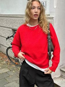 여성을위한 여성 스웨터 2024 가을 긴 소매 O- 넥 느슨한 캐주얼 여성 니트 풀오버 패션 레드 All Match 따뜻한 여자 스웨터