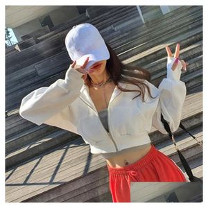 Womens Hoodies Sweatshirts Chic Zip Up Hoodie Women Fashion Casual Solid Cropped Hooded Slim Long Sleeve Top Y2K Streetwear Drop Deliv Dhupt