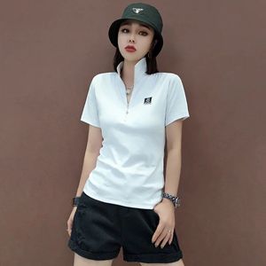 Polo Neck Shirts for Women Flower Clothing Short Sleeve Tee Tshirt Woman Plain Tops Polyester Korean Style Offer 240409