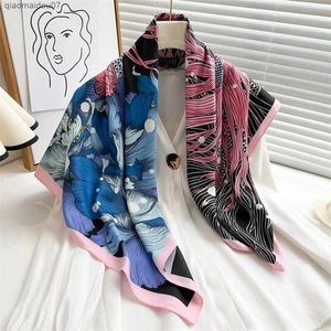 Shawls New 90X90cm Kerchief Popular Printed Headwear Luxury Design Square Silk Scarf Fashionable Sunscreen Silencer Shawl Bandanna FoulardL2404