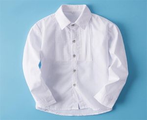 Jungen Langarm Shirt Kinder weiße Kinder Schuluniformen Drapeanzug für Hochzeitsfeier Gentleman Kleidung 110180 cm 2107136018956