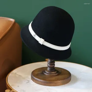 Berretti Top Elegant Black Grey Cloche Women Hat Hat Wories Wool Cappelli Fedora Bowler Cintura classica invernale