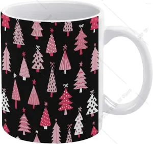 Mugs Pink Christmas Trees Mug Black Blackboard Ceramic Drinking Cup With Handle White Coffee 11oz For Office Home DIY Gift