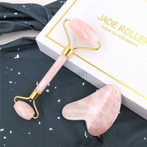 Massageador de rosto rosa natural quartzo jade roller gua sha conjunto de massageador facial roller jade stone massage conjunto de elevação de rosto ferramenta de massagem de beleza 240409