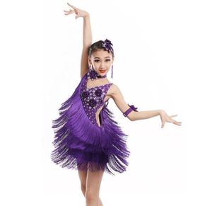 Palco desgaste infantil infantil infantil vestido de dança latina profissional para garotas baile dança vestidos crianças garotas de lantejoulas vermelhas salsa tasse5512231