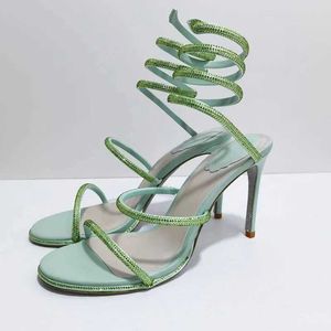 Отсуть обувь Сексуальные сандалии на высоком каблуке для женщин с голени змеи