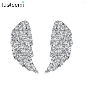 أقراط مسمار Luoteemi Angle Micro Pave Tiny Cubic Zirconia Feather for Women عالية الجودة