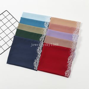 New Muslim Chiffon Hijab With Lace Women Scarf Long Shawls Solid Headscarf Wraps Foulard Islamic Turban Headband Bandana Female