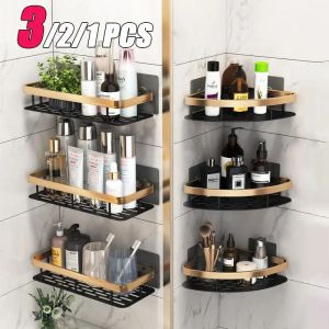 1/2/3PCS Bathroom Corner Shelf Storage Rack Nail-Free Shower Storage Wall Mounted Space Aluminium Shelf Bathroom Accessories