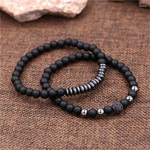 Связанные браслеты 3pcs/set Bracelet Set Beads Мужчины ювелирные украшения регулируемая веревка черная