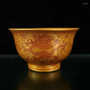 Decorative Figurines Chinese Old Porcelain Golden Bowl With Dragon Pattern For Kitchen