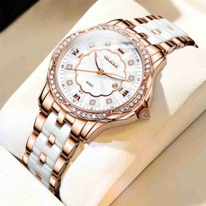 Kvinnors klockor Olevs Luxury Brand Watch for Women Ceramic Armband Waterproof Quartz Fashion Wristwatch Elegant Ladies Dress Gifts Reloj Mujer 240409