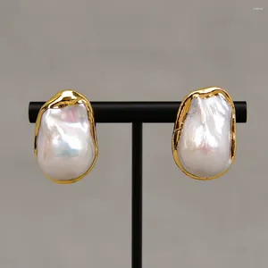 Stud Earrings G-G Cultured White Keshi Baroque Pearl Gold Edge Plated Ear Studs Classic Lady Jewelry