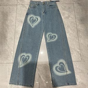 Heart Women Jeans Denim Pants Designer Waist Elastic Blue Denim Trousers Casual Daily INS Fashion Street Style Jean Pants