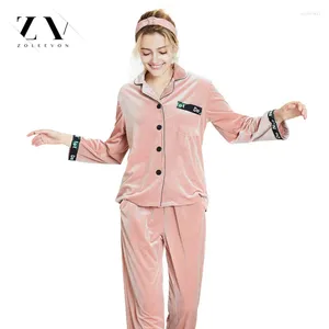 Home Clothing Pajama Sets Autumn Winter Women Night Wear Warm Coral Velvet Suit Flannel Long Sleeve Female Sleepwear
