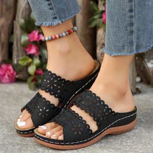 S Sandals Women's Summer 2024 Women Shoes Sliced ​​Soled Wedge Flower Flower Hollow Leg One Most Sandal Fahionable