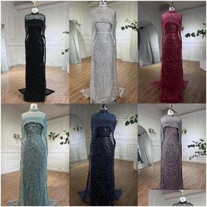 활주로 드레스 Serene Hill Dubai Arabia Nude Mermaid Long Cape Luxury Evening Gowns 2024 여성 파티 LA72032 240323 드롭 배달 DHMXX