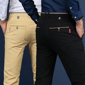 Korean Men Casual Pants Stretch Slim Fit Trousers High Quality Straight 240402