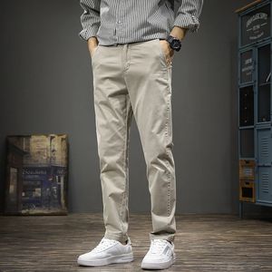 Mens Straight Pants Summer Clothing Casual Cotton Regular Solid Color Trousers 240326