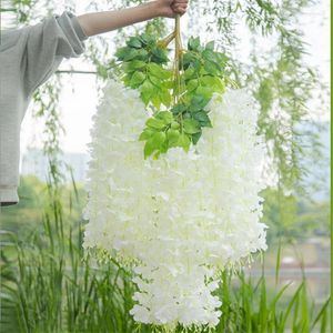 装飾的な花12 PCS110cmプラスチックウィステリアフラワー壁ラタンオフィスデコレーションホームウェディング装飾ヴァイン