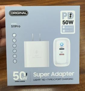 Bästa kvalitet 50W PD Fast Charger US EU Plug USB-C Power Adapter Type-C Superladdning för iPhone 15 Pro Max Samsung S24 Original med detaljhandelsförpackningar