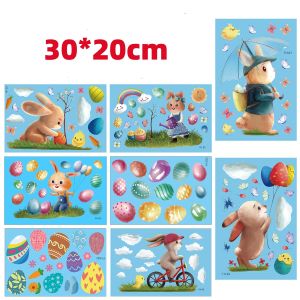 Happy Easter Bunny Window Sticker Cute Chicken Rabbit Colorful Egg Wall Sticker For Home Room Decor Spring Easter Party Supplies