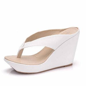 Dress Shoes Crystal Queen Platform Wedges Flip Flops High Heels Slippers White Beach Sandals Bohemia H240409 CF0Y