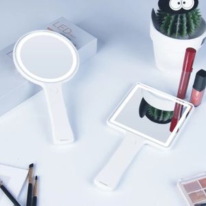 USB Makeup Mirror With Led Light Compact Hand Mirrors Handle Vanity Round Portable Travel Smart Make Up Touch Screen Miroir 240409