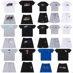 Mens tshirts trapstar rastrear shorts de designer bordado letra de luxo cor de arco -íris preto branco esportes esportivo de verão moda algodão tamanho superior de manga sx mpbp