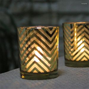 Ljushållare 4 färg modern kontrakterad guld trasig linje elektroplatta glas ljusstake romantisk ljusstjulig middag dekoration