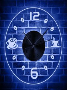 Coffee Vintage Design Illuminato Orologio da parete Accensione del cavo Coffee LED Business Neon Sign Cafe Kitchen Wall Art Bar Decor6213334