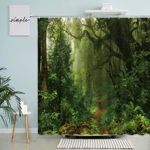 Scenario forestano doccia tende da sole alberi verdi piante per paesaggi naturali accessori per il bagno con lo schermo del gancio lavabile