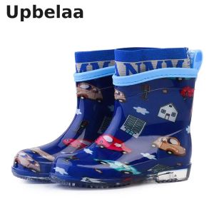 Boots Kids Rain Shoes PVC Rubber Boots For Boys/Girls Children Water Shoes Cartoon Waterproof Rainboot Nonslip Four Seasons Removable