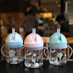 컵 접시 250ml 어린이 물병 밀짚 유아 측정 핸들 BPA없는 플라스틱시피 컵