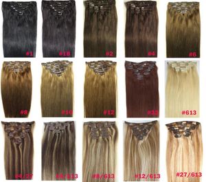 ZZHAIR 16QUOT32QUOT 8st Set Clips Inon 100 Brasilian Remy Human Hair Extension Full Head 100g 120g 140g Natural Straight4126344