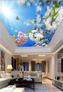 Beautiful sky ceiling wallpaper blue sky sunshine flower branches living room bedroom ceiling ceiling mural9720571