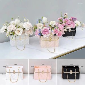 Enrole de presente Bolsa de bouquet de flor portátil Bolo de bolsa dobrável Pacote retângulo para a festa de aniversário de casamento do dia dos namorados