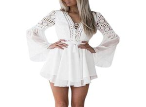 Summer Women Girls White Bohémien Mini Dress Fashion Spring Solid Lace Casual Abibiti Vneck Long7382923